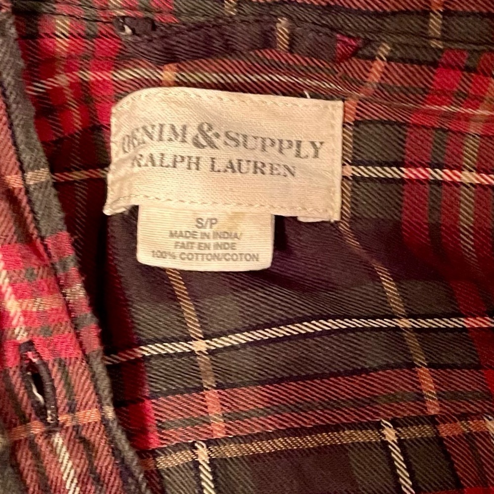 🎅 Ralph Lauren Denim & Supply red green & white cotton flannel style shirt S/P - Picture 5 of 6